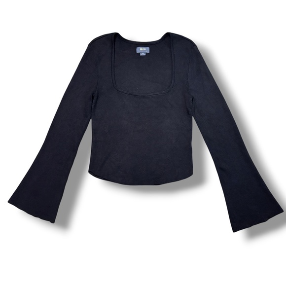 MAEVE x ANTHROPOLOGIE Black Square Neck Bell Sleeve Sweater Size Medium - Picture 9 of 10